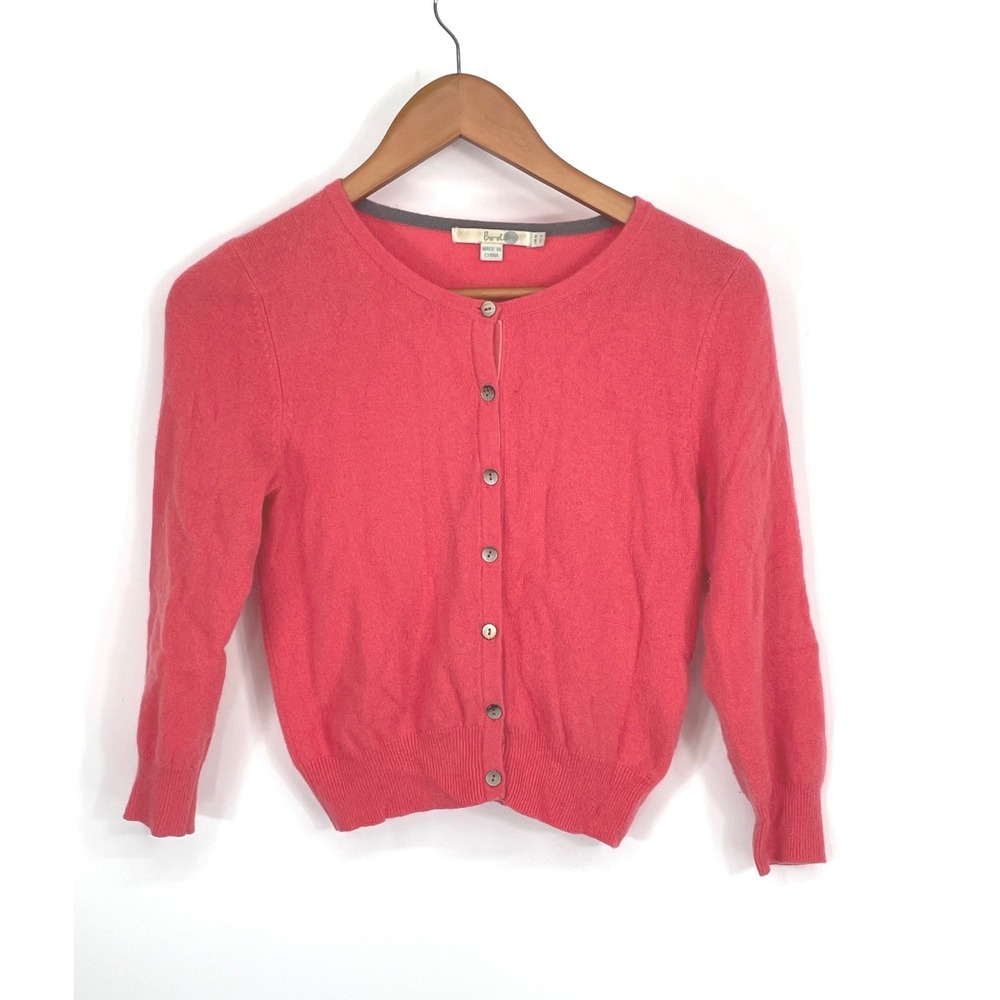 Boden Womens Cardigan US 4 Cashmere Coral 3/4 Sleeve Cropped Preppy Layering